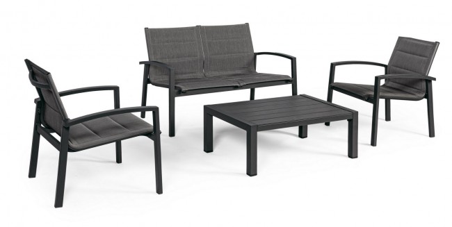 Poza Set masa, canapea si 2 scaune Laiken, Aluminiu, Negru, 66 124 90x71 71 63x80 80 35 cm