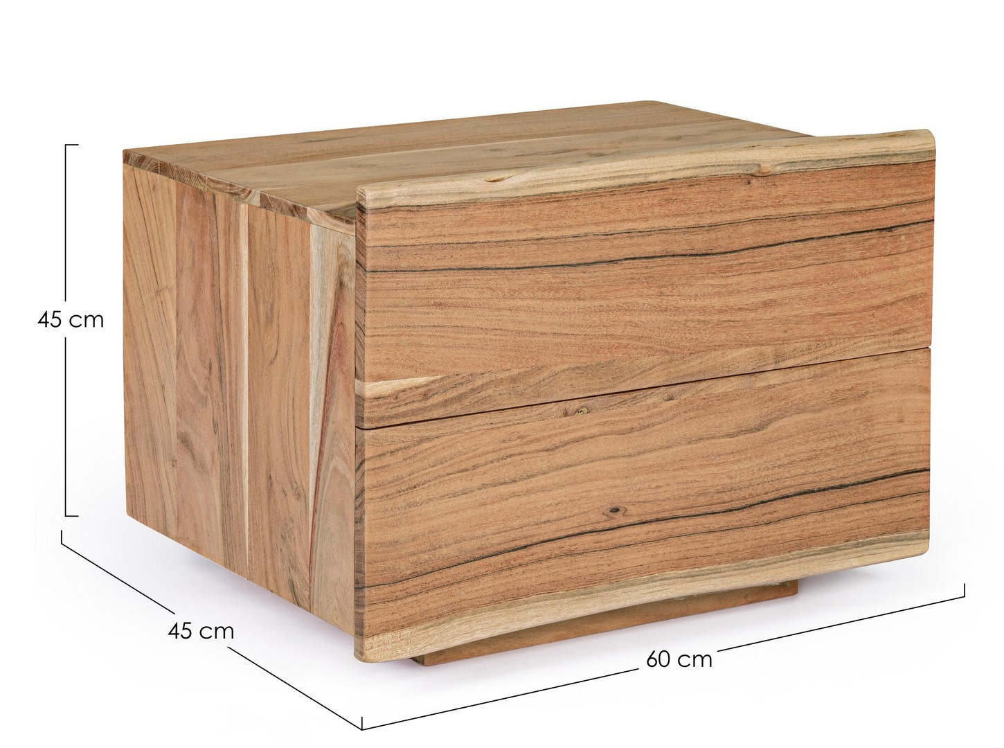 Mesita de noche Aron de madera de acacia con dos cajones