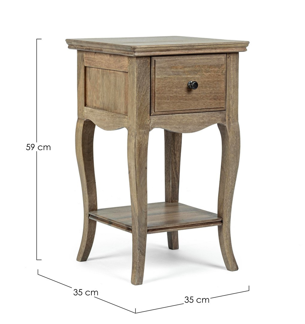 Mesita de noche Domitille de madera de mango con cajón